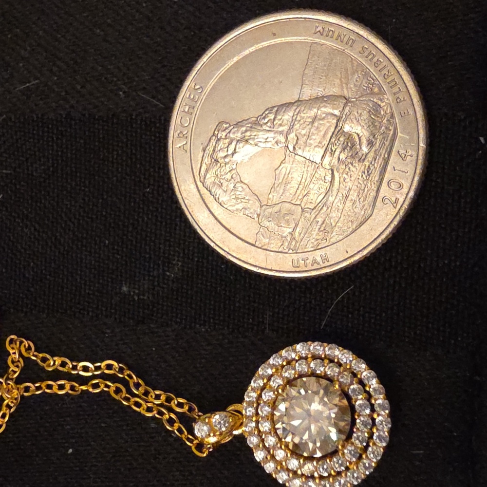 Certified Carat Mossanite 14k Gold Plated Over Sterling Silver Pendant Necklace - Picture 10 of 13